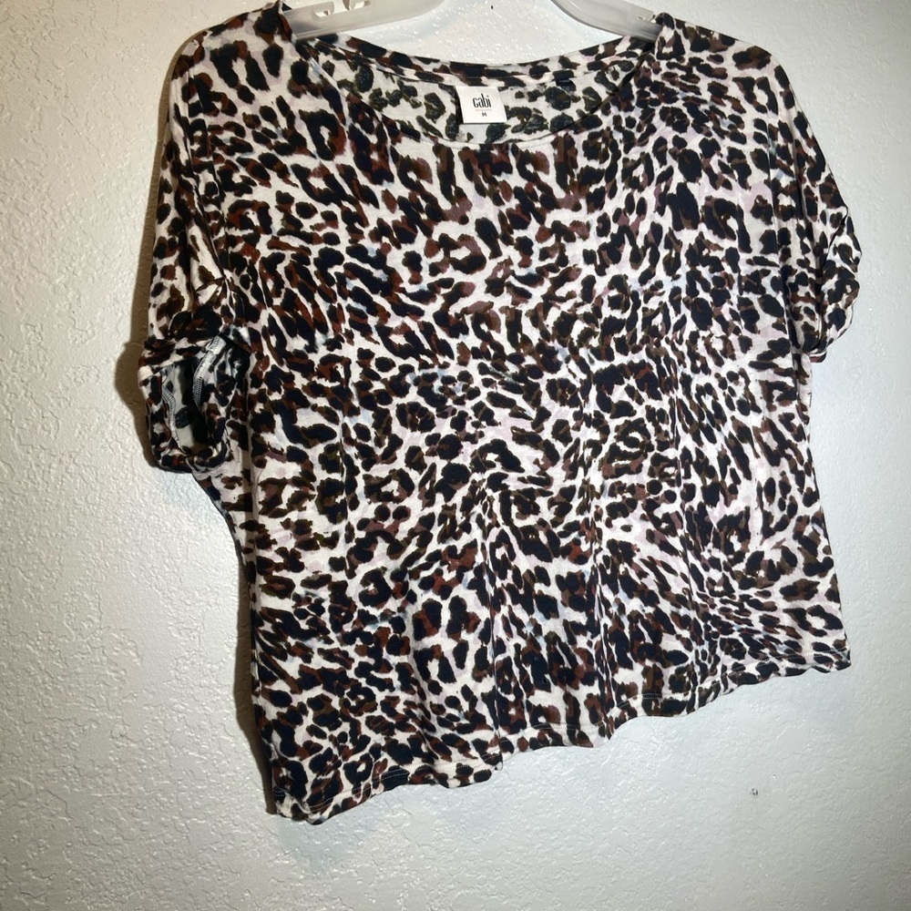 Cabi 3414 Sz M CropTop Cheetah Print Cuffed Sleeve - Picture 2 of 5